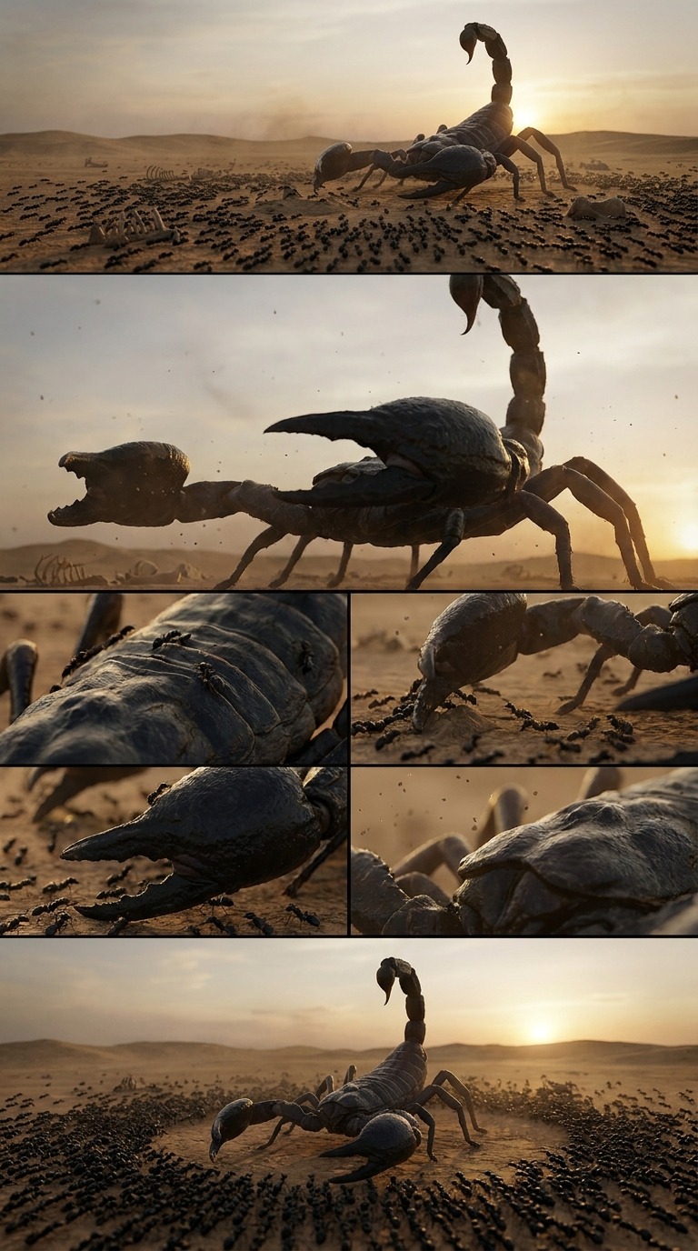 Scorpion Ant War AI video prompt