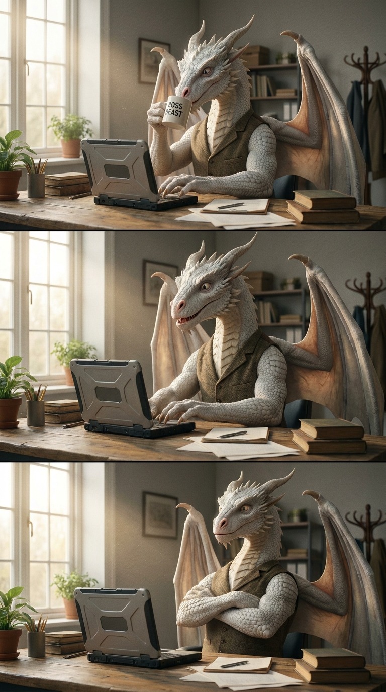 AI Video Prompt: AI Dragon Office Scene