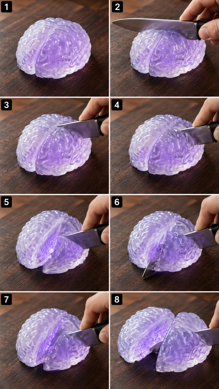 Glowing Crystal Brain Cutting Transformation ASMR Video AI video prompt