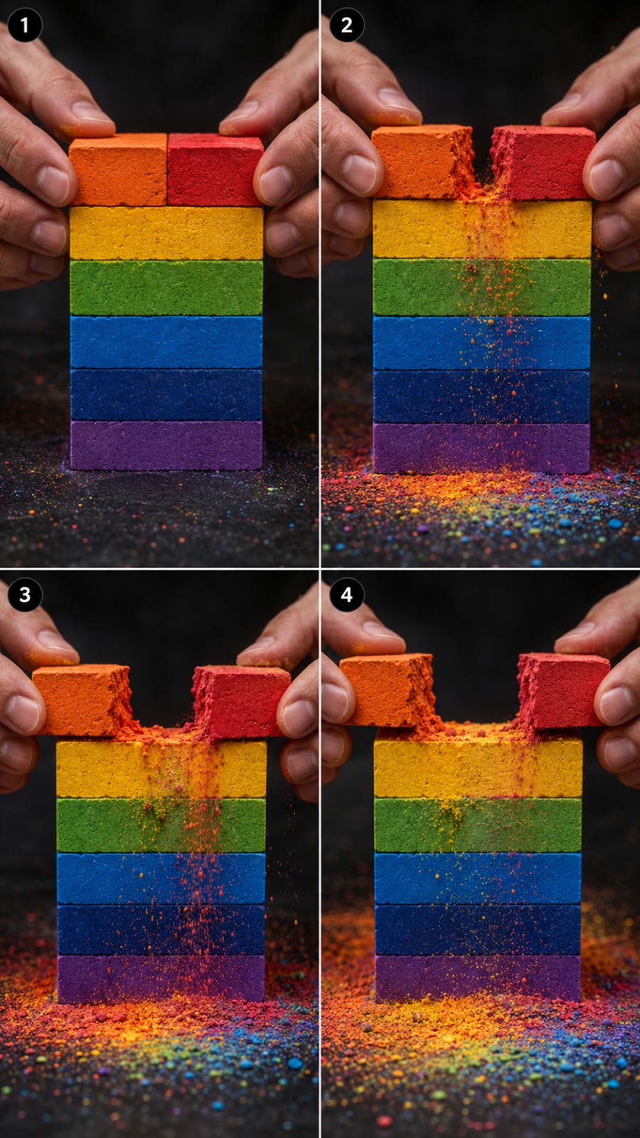Rainbow Kinetic Sand Block House AI video prompt
