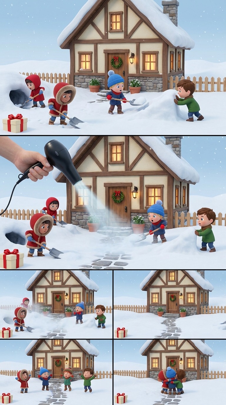 AI Video Prompt: Miniature Snow Rescue