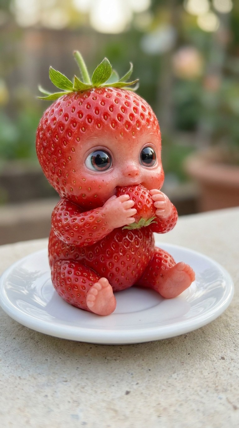 Fruit Baby Eating Animation AI video prompt