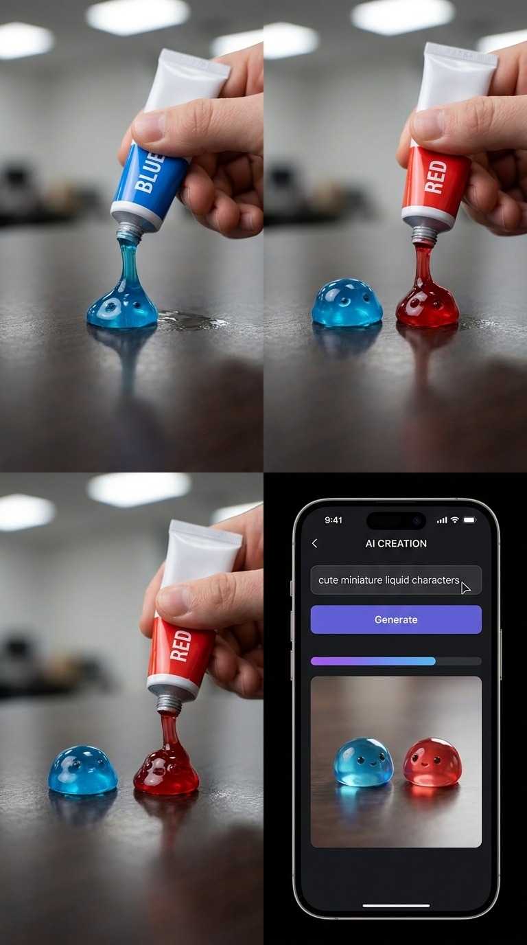 Cute Liquid Character Creation AI video prompt