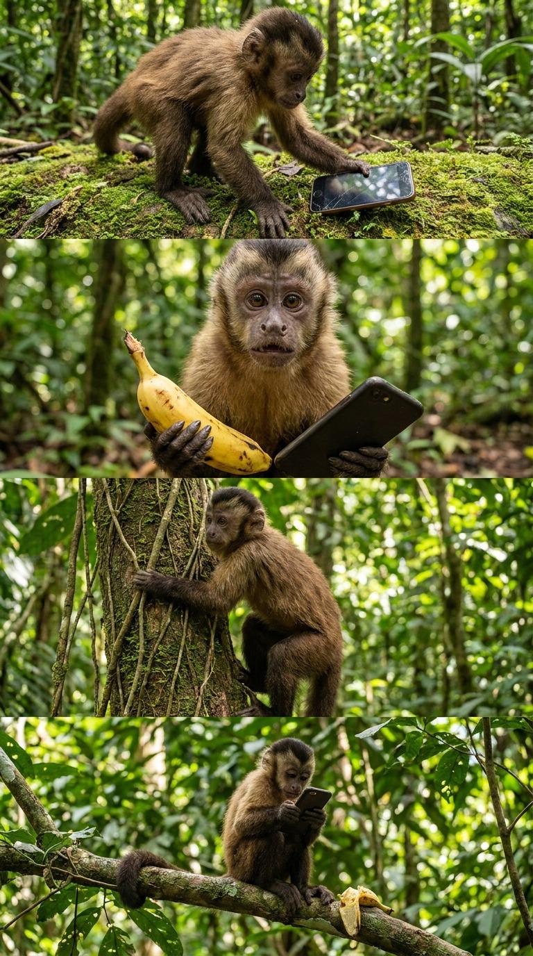 Monkey Smartphone Jungle AI video prompt