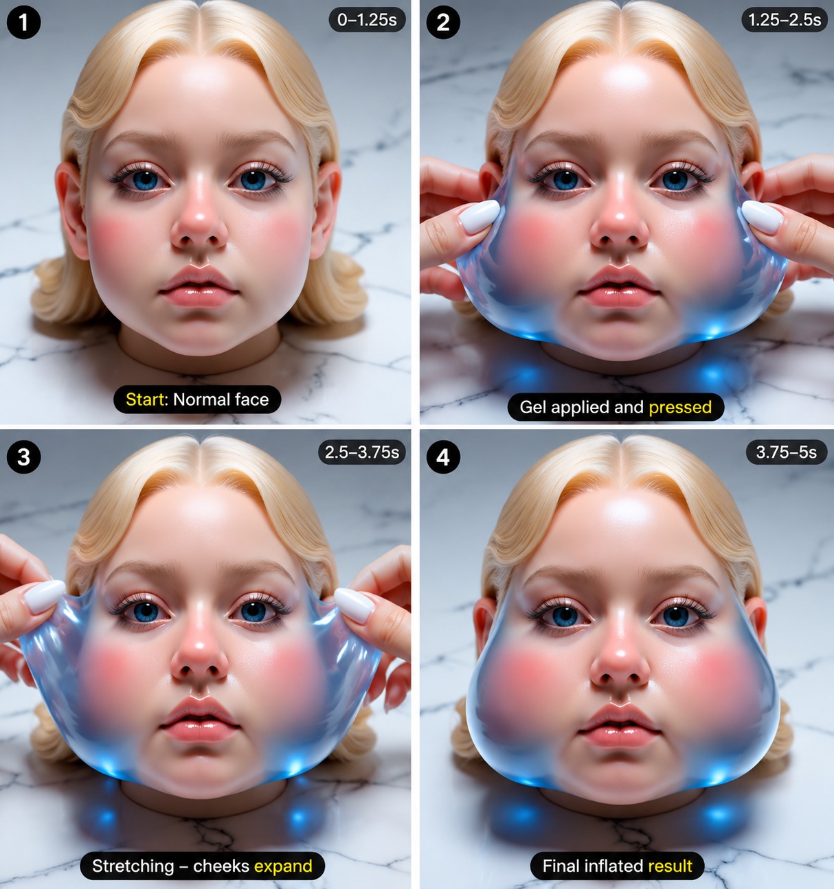 Blue Gel Face Mask Peel Off Skincare ASMR AI video prompt