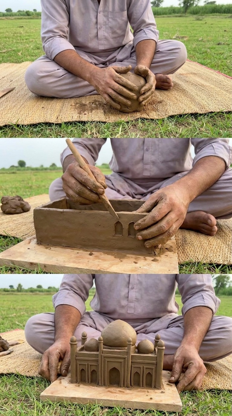 Mini Clay Mosque Build AI video prompt