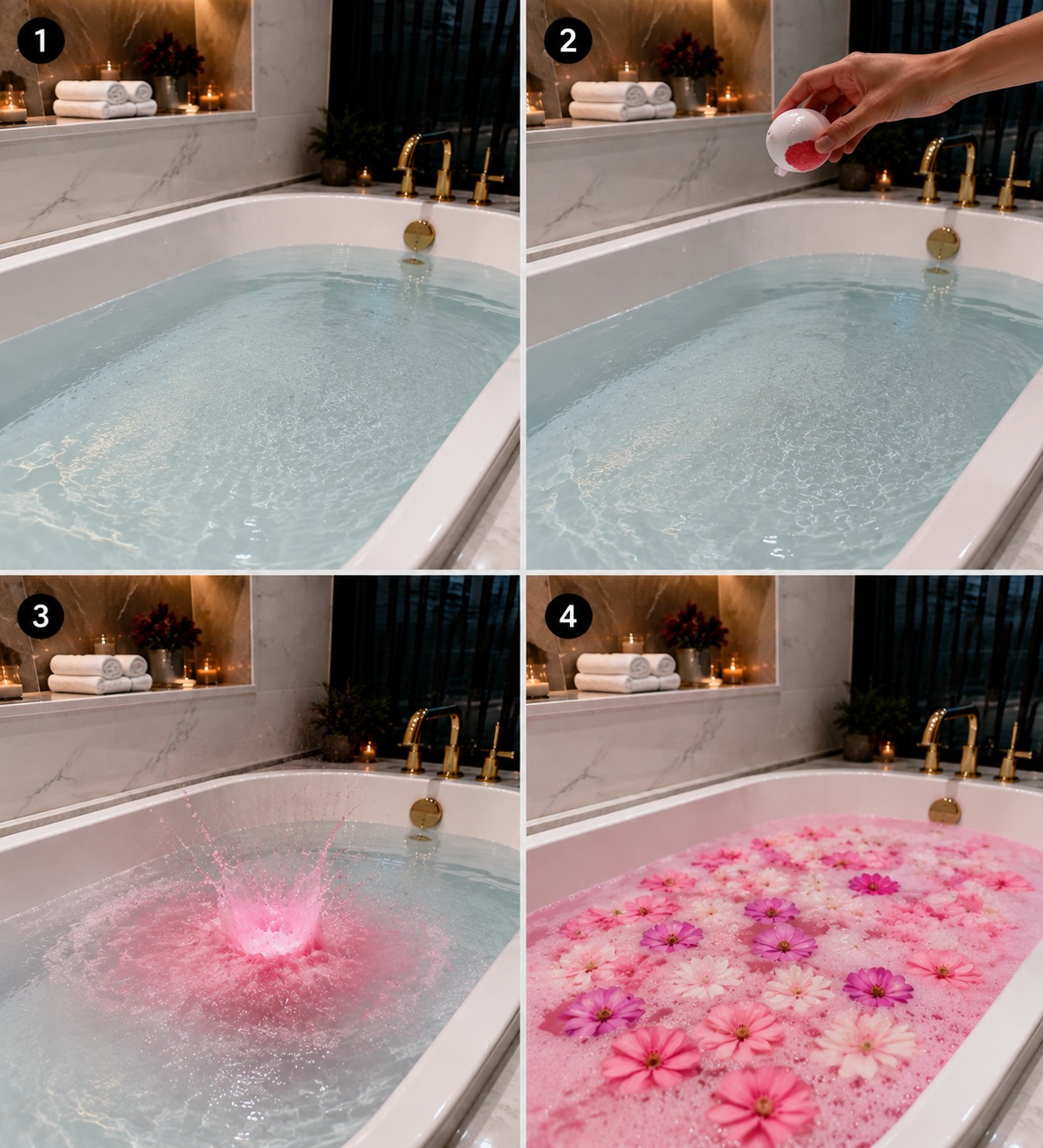 Floral Bath Bomb Explosion AI video prompt