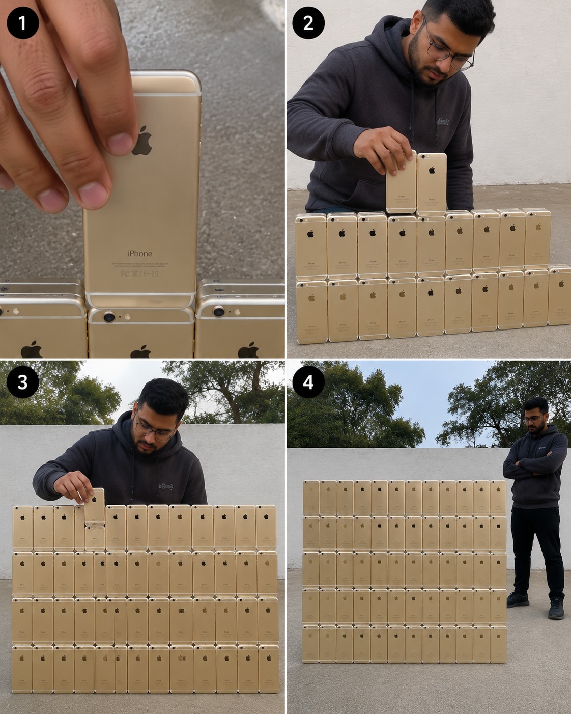 Luxury Smartphone Wall Construction Using Real iPhones AI video prompt