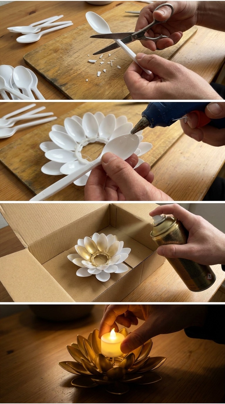 Plastic Spoon Lotus Candle Craft AI video prompt