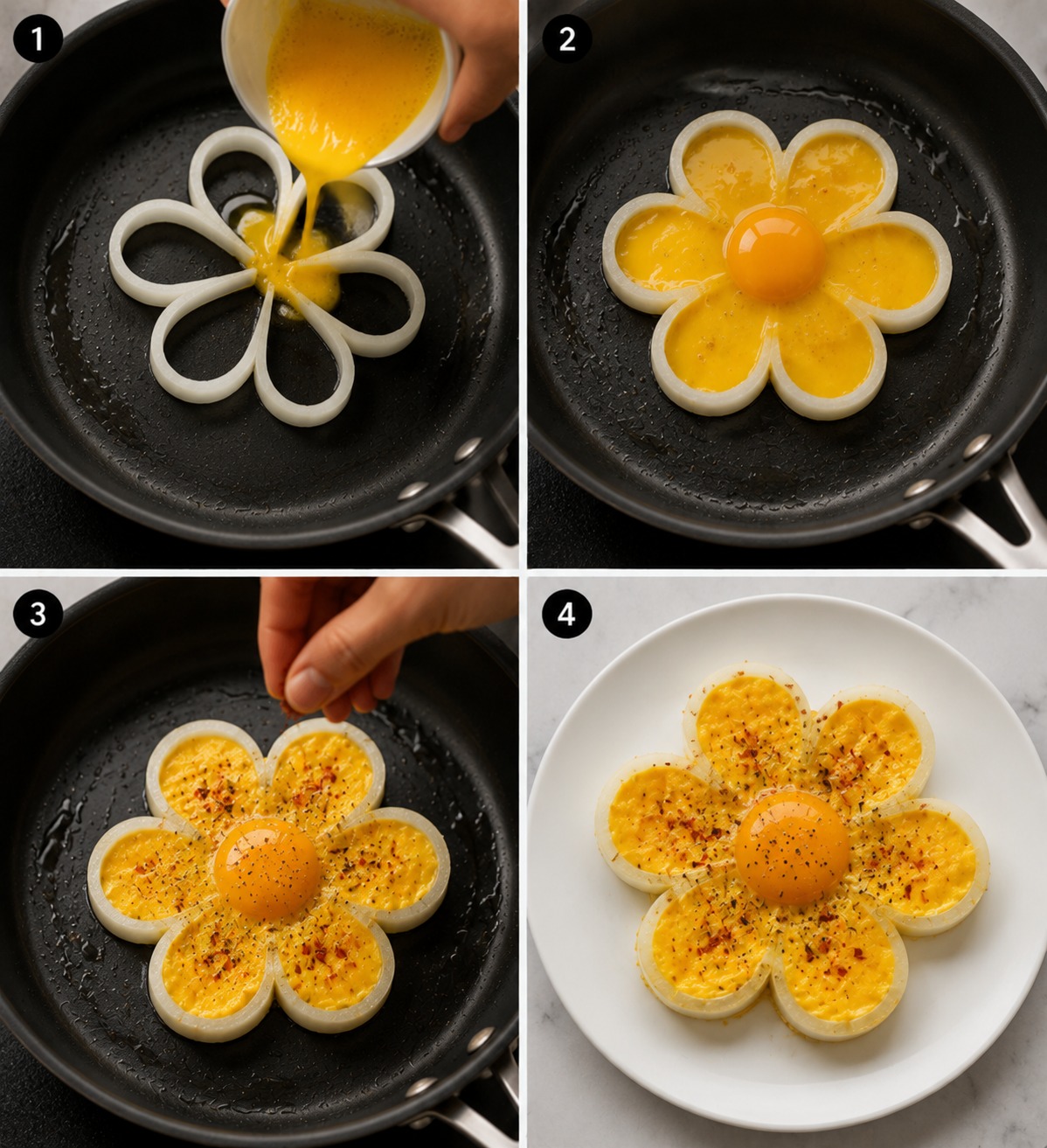 Flower-Shaped Egg Breakfast Art Cooking Transformation AI video prompt
