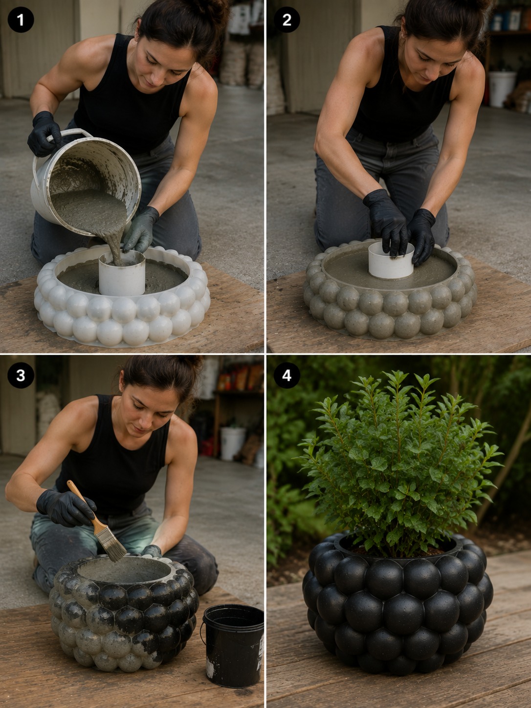 DIY Concrete Bubble Pattern Planter Pot Transformation | Handmade Garden Decor AI video prompt