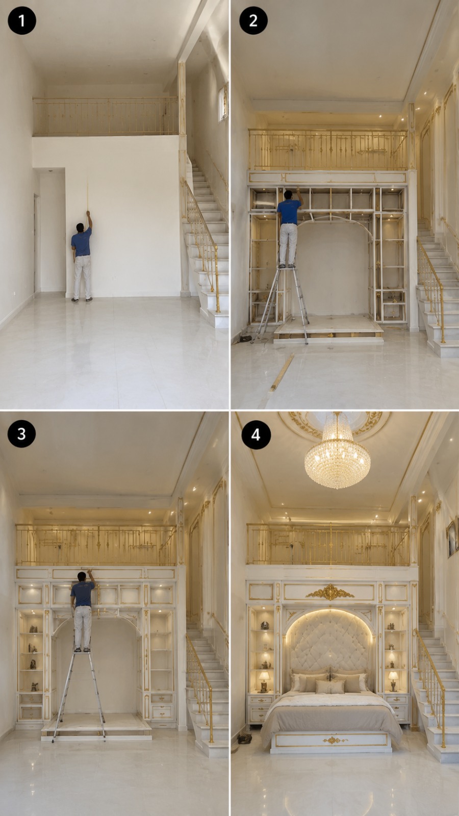 AI Video Prompt: Luxury White Bedroom Transformation with Ornate…