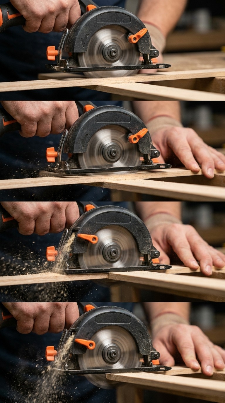 Mini Saw Wood Cutting AI video prompt