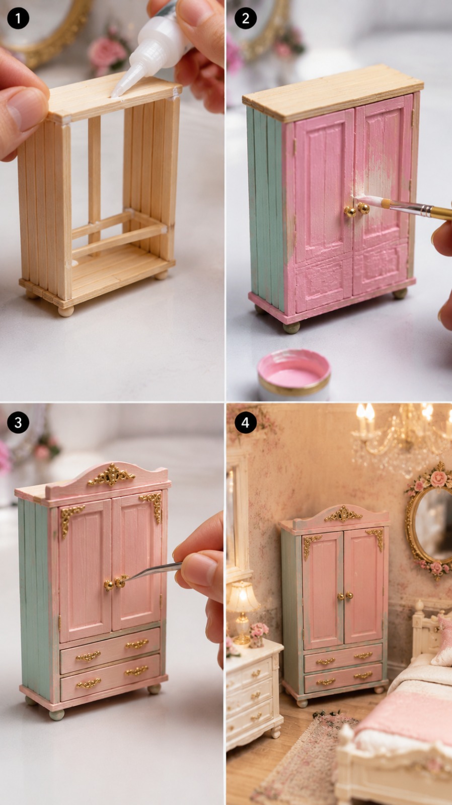 AI Video Prompt: Miniature Wooden Wardrobe DIY Transformation Into a…