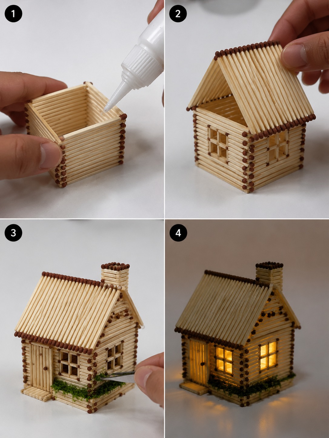 AI Video Prompt: Realistic Miniature Matchstick House Construction…