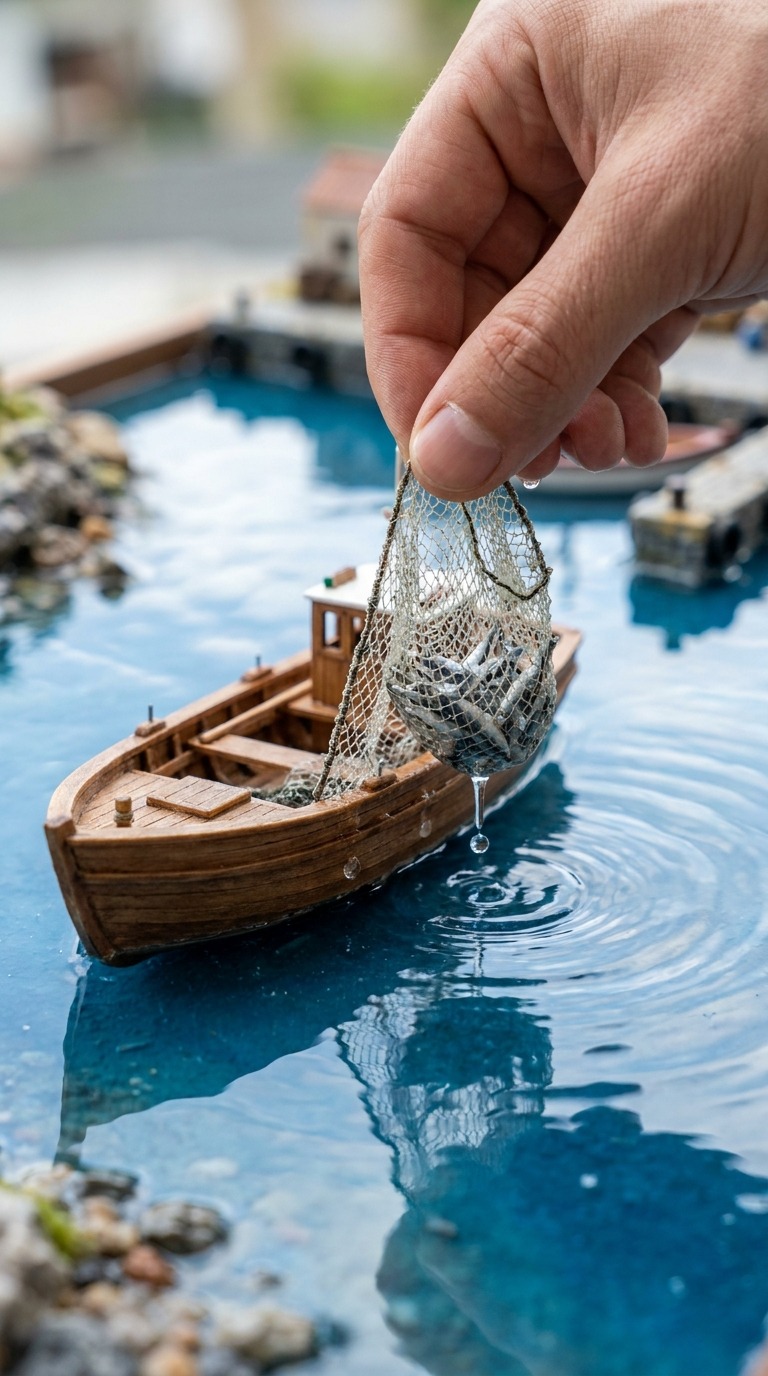 Mini Fishing Boat Scene AI video prompt