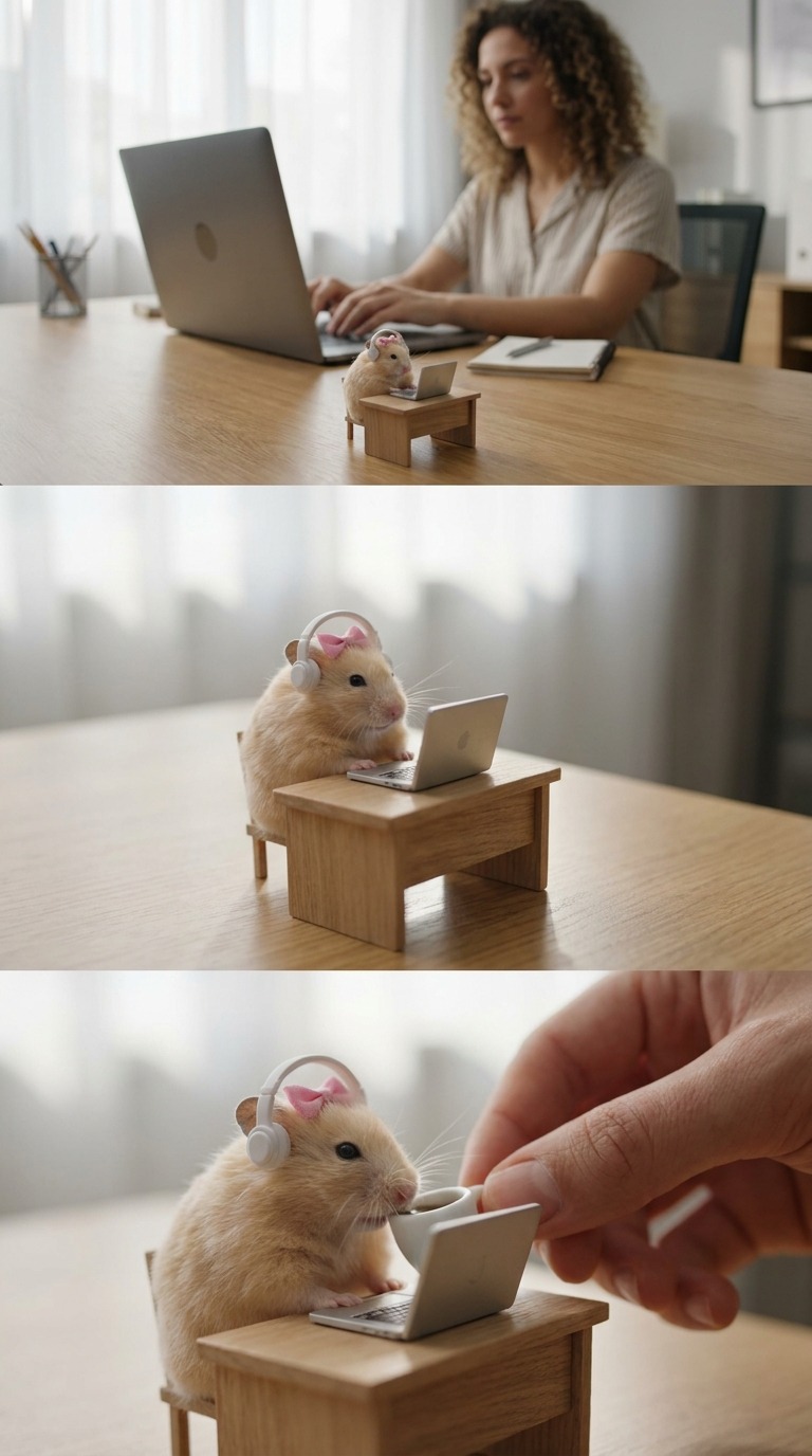 AI Video Prompt: Mini Hamster Office Life