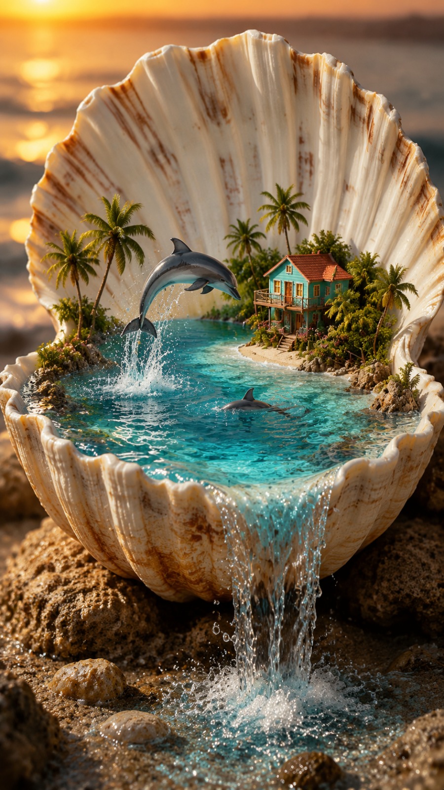 Seashell Dolphin World AI video prompt