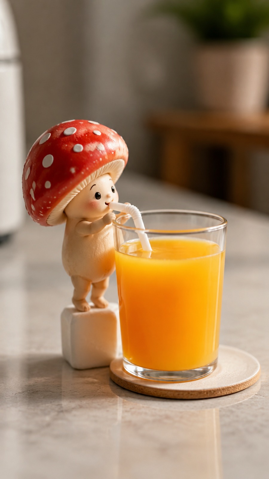 Mushroom Character Juice Scene AI video prompt
