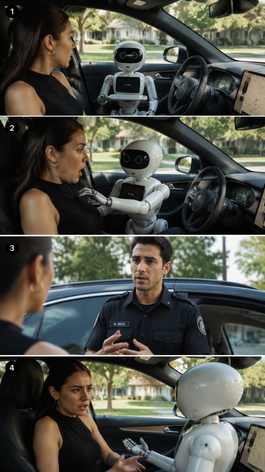 AI Robot Driver Monitoring System in Car with Human Reaction Scene AI video prompt