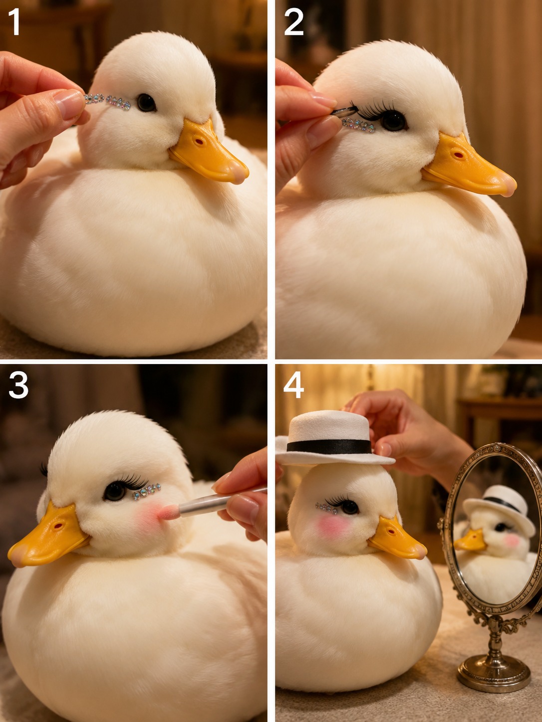 Cute White Duck Makeup AI video prompt