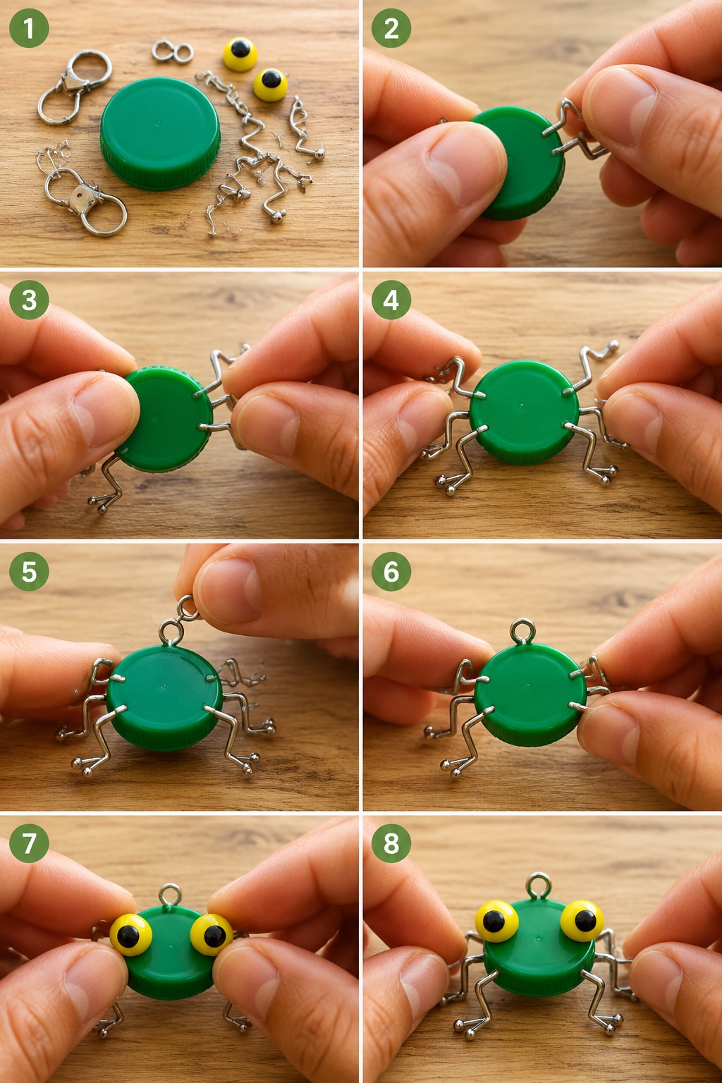 Mini Frog Keychain Assembly DIY Craft Transformation AI video prompt