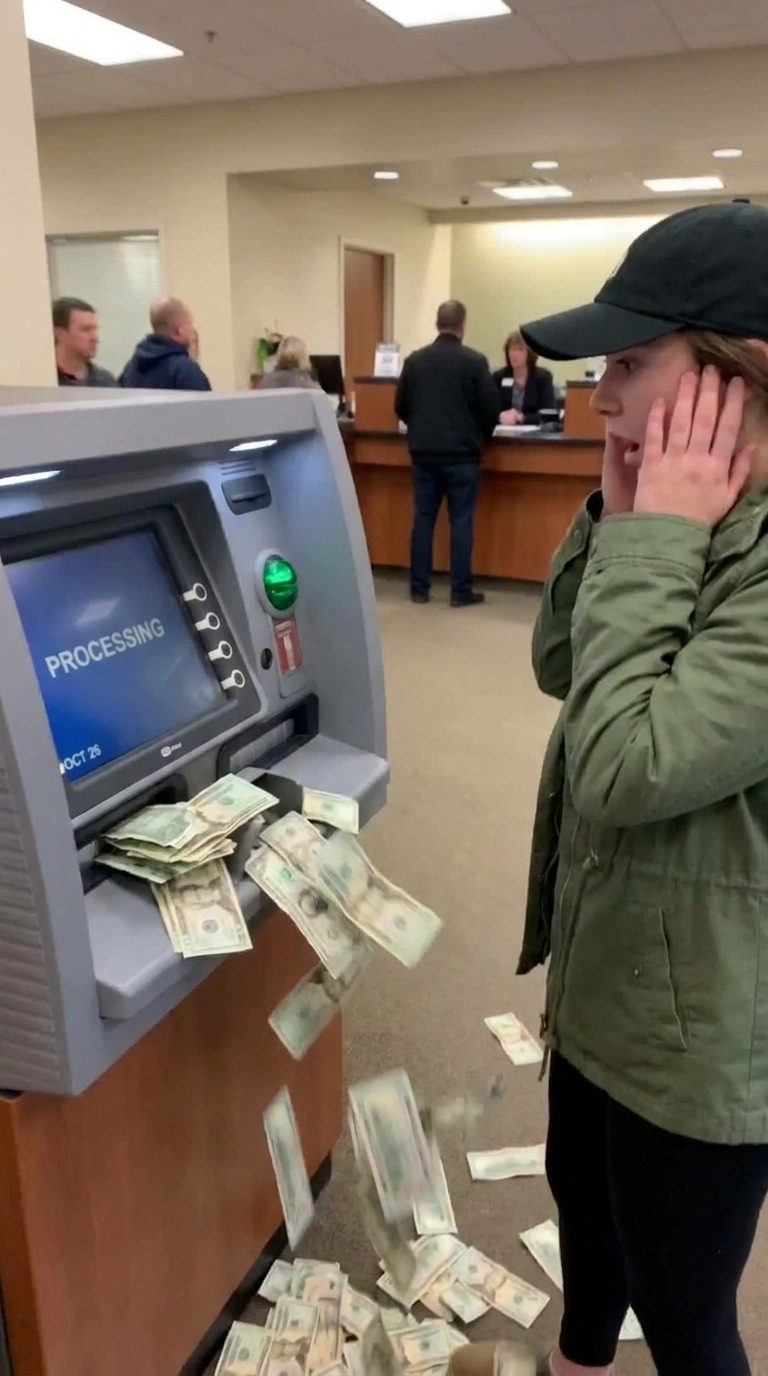 Cash Explosion ATM Scene AI video prompt