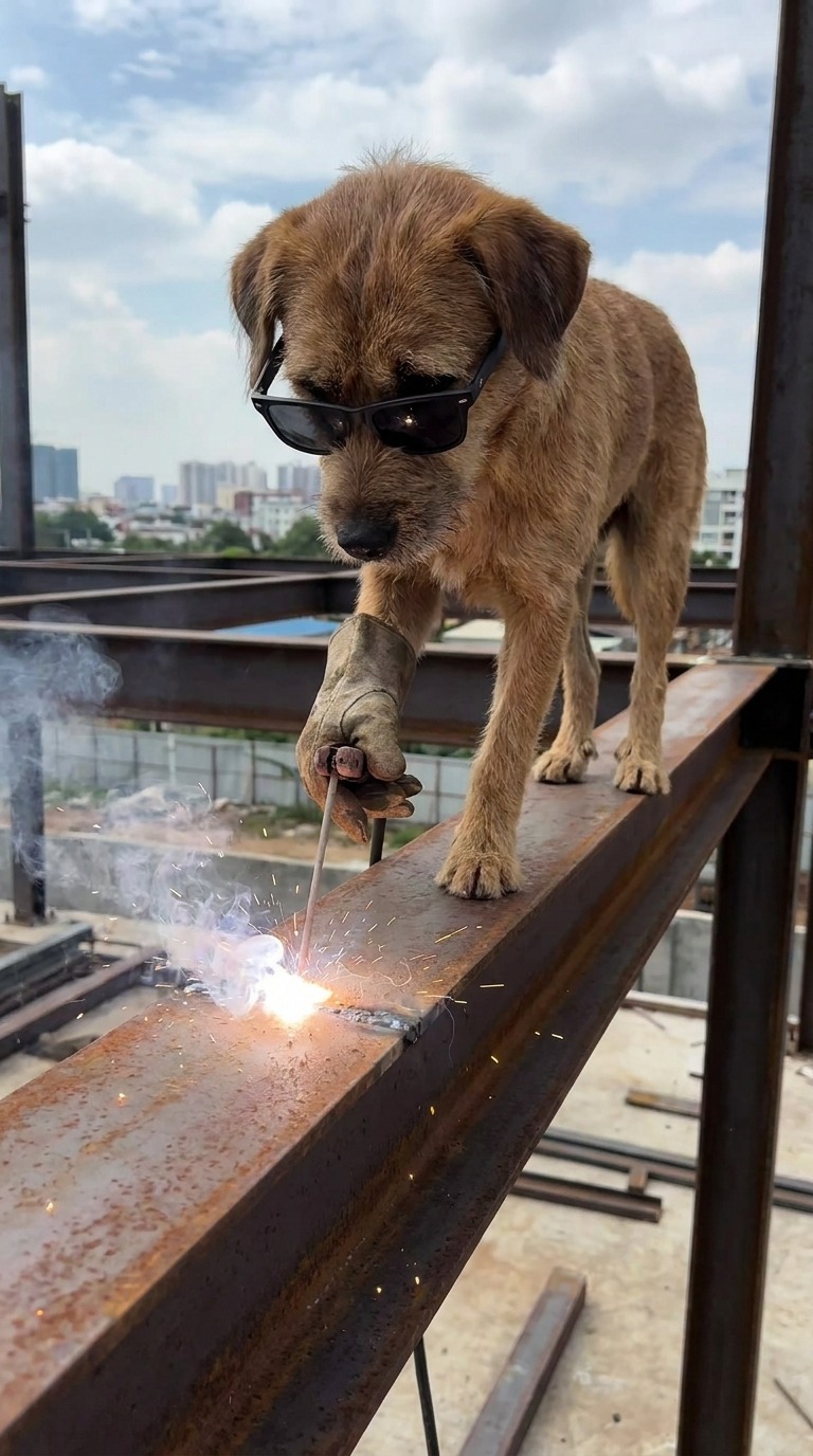 Dog Welding Action AI video prompt