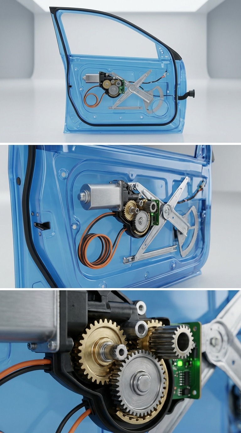 Car Window Mechanism Reveal AI video prompt