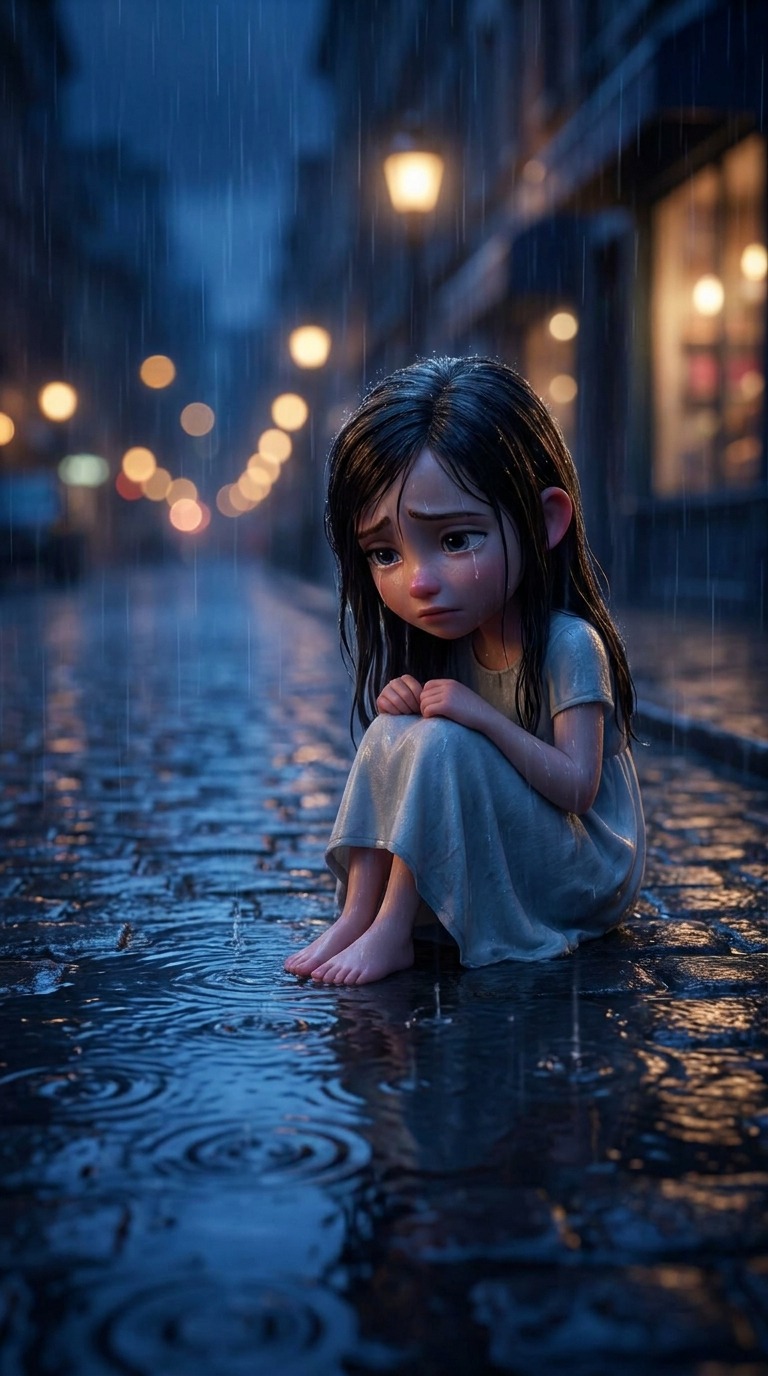 AI Video Prompt: Sad Girl in Rain