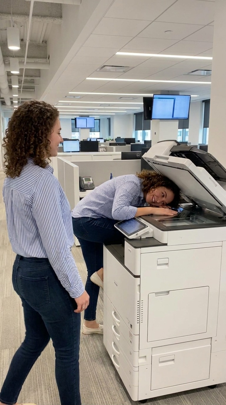 Printer Office Prank Scene AI video prompt