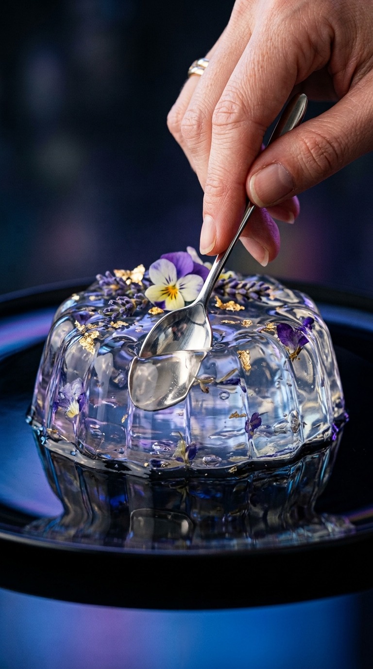 Crystal Jelly Dessert Art Transformation with Magical Floral Garnish | Luxury Macro Food Cinematic AI Video AI video…