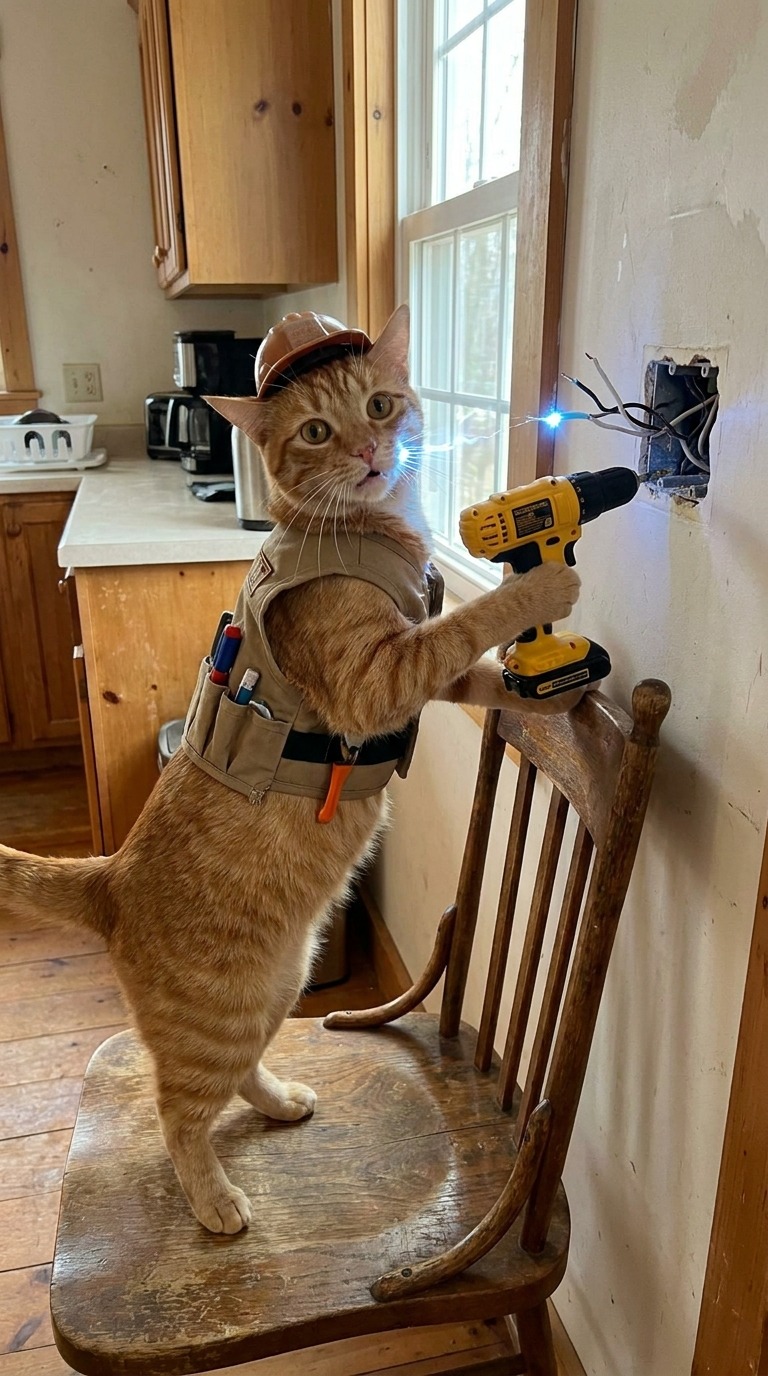 Cat Electrician Repair AI video prompt