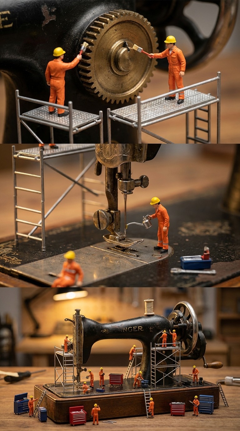 Miniature Sewing Factory AI video prompt