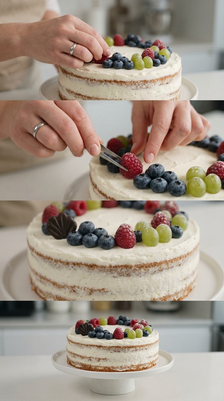 AI Video Prompt: Luxury Berry Cake Decoration with Fresh Fruit Topping…