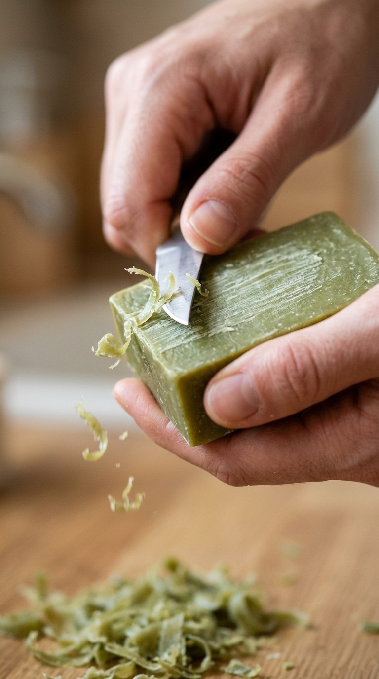 Macro Soap Carving ASMR: Green Soap Bar Scraping and Texture Reveal AI video prompt