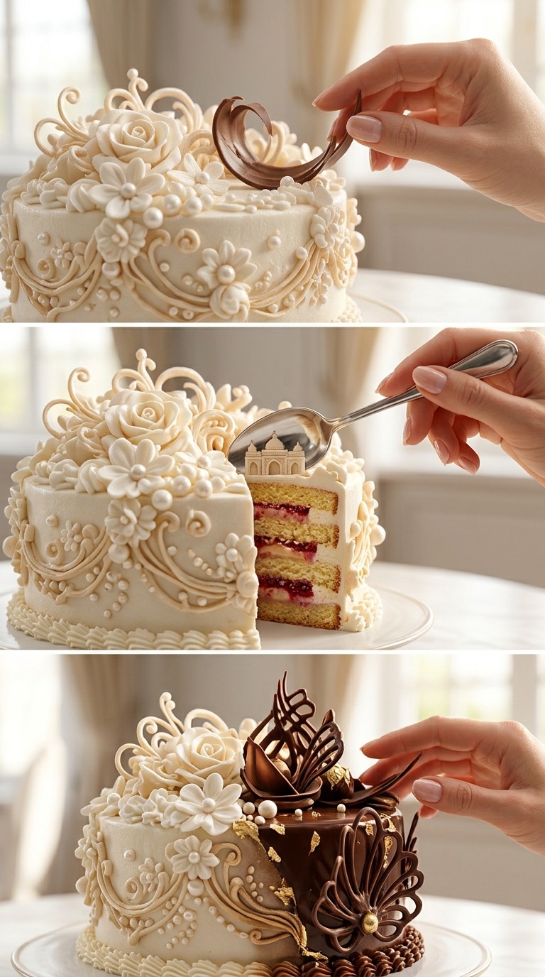 AI Video Prompt: Luxury Fantasy Cake Reveal with Miniature Palace…