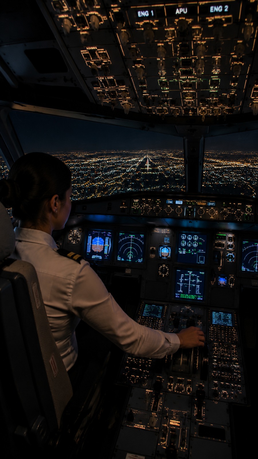 Night Flight Cockpit POV AI video prompt