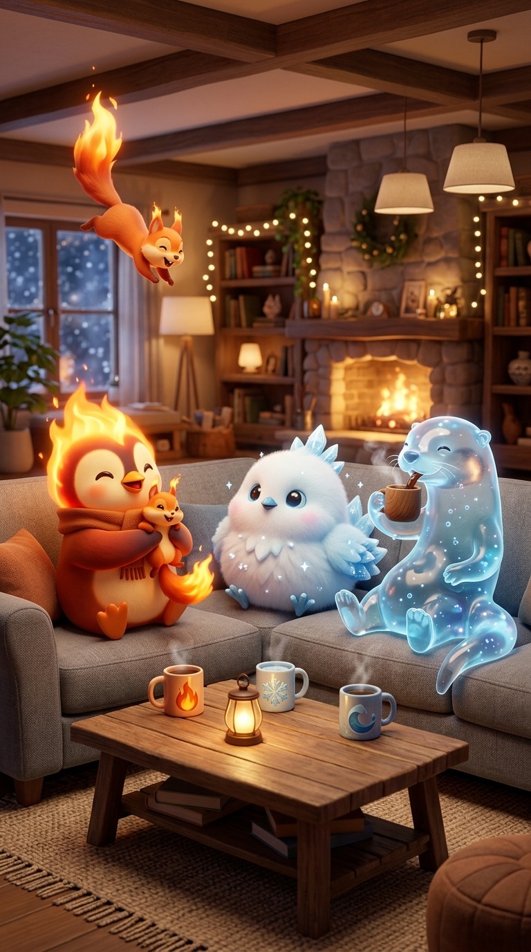 Stylized 3D Animated Fantasy Animals Coffee Break AI video prompt