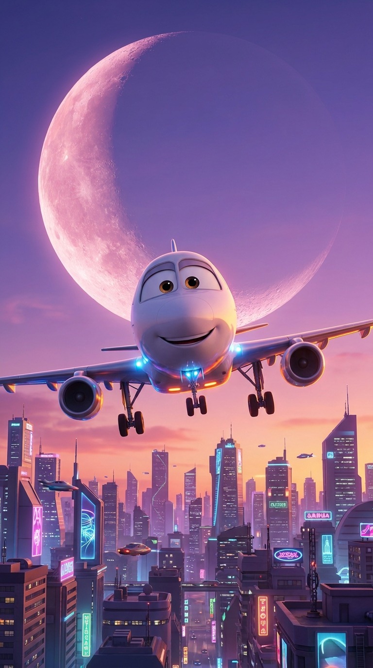 AI Video Prompt: Cute Airplane Moon Flight