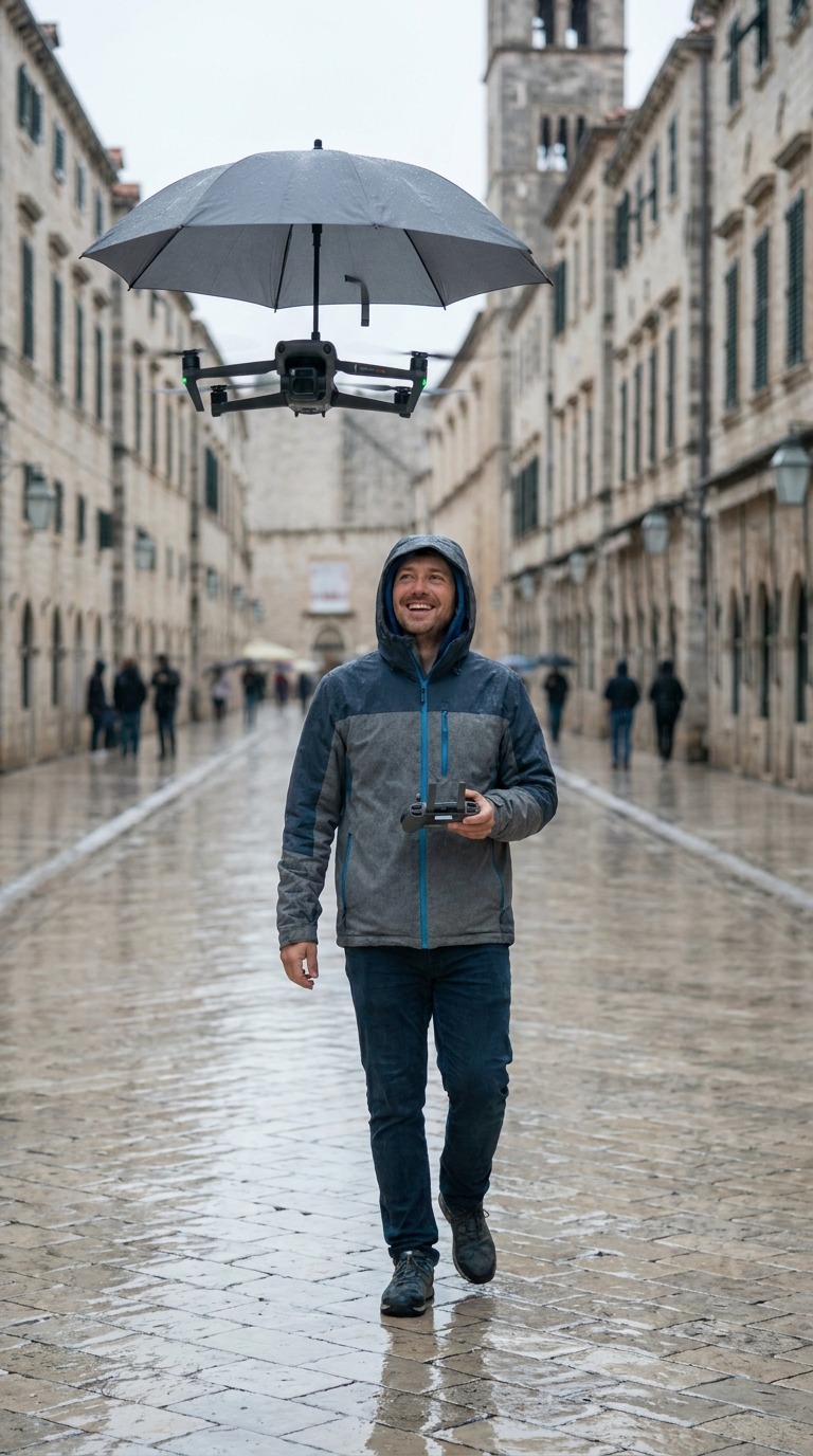 Drone Umbrella Walk AI video prompt