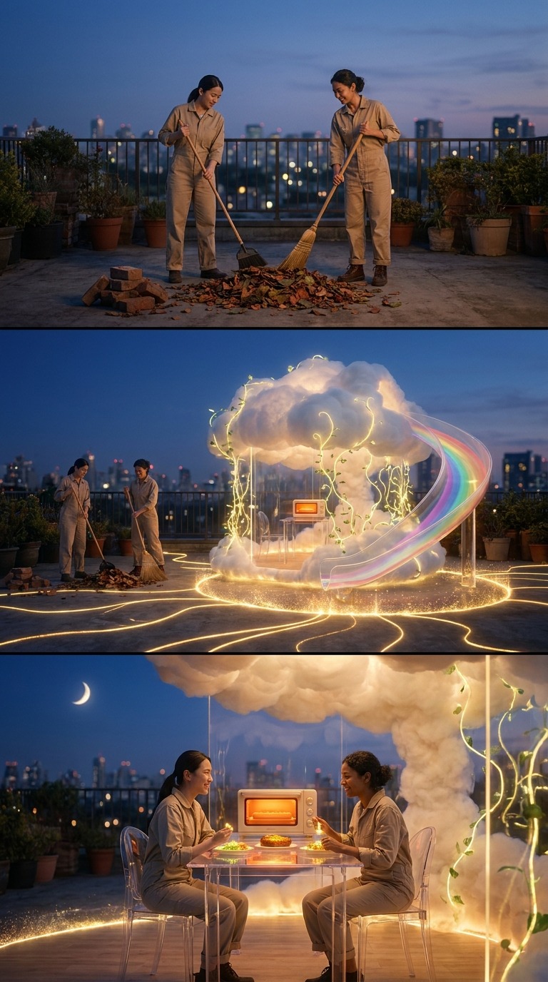 Magical Cloud House Transformation AI video prompt