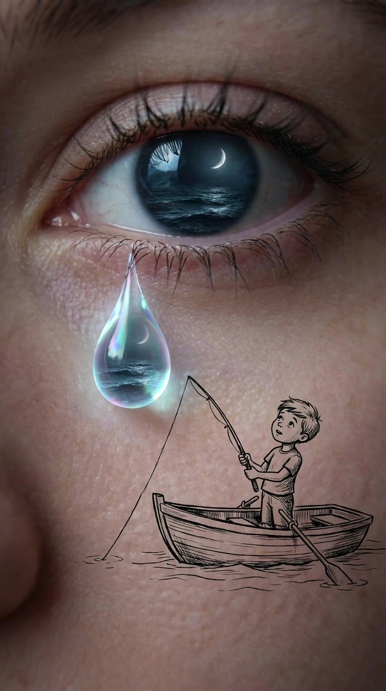 2D Boy Catches 3D Teardrop AI video prompt