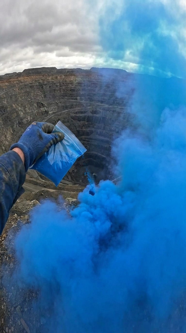 Mine Blue Smoke Explosion AI video prompt