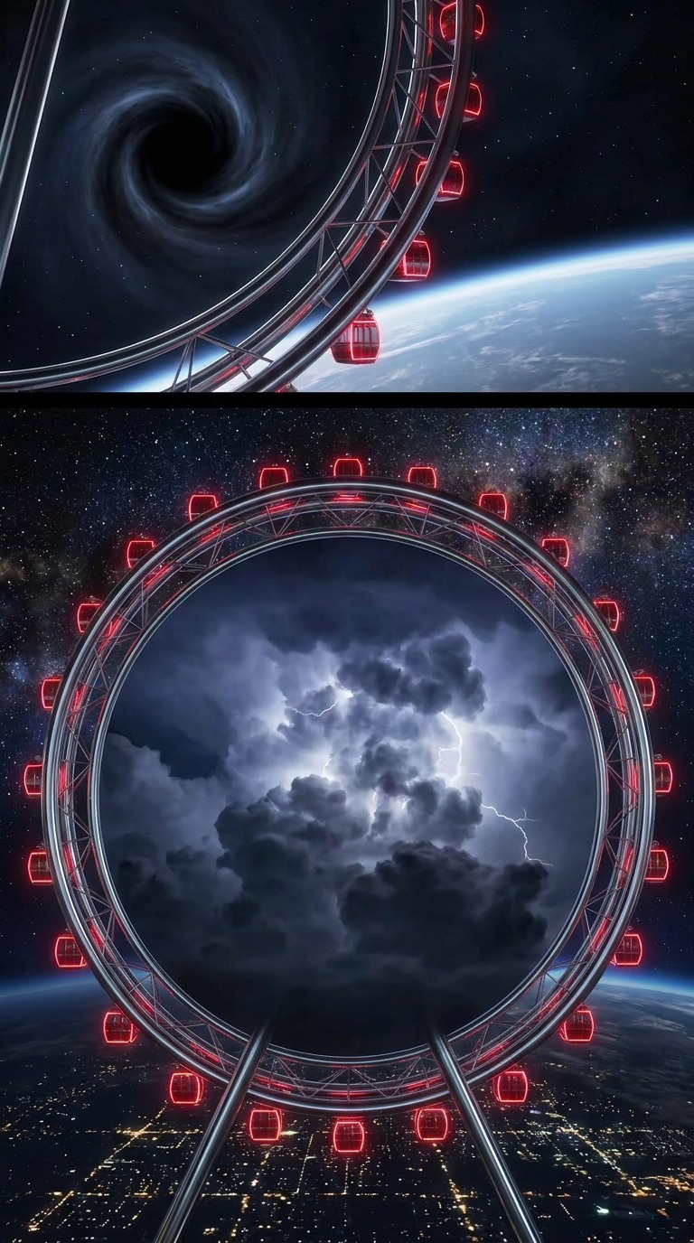 AI Video Prompt: Space Ferris Wheel Transformation