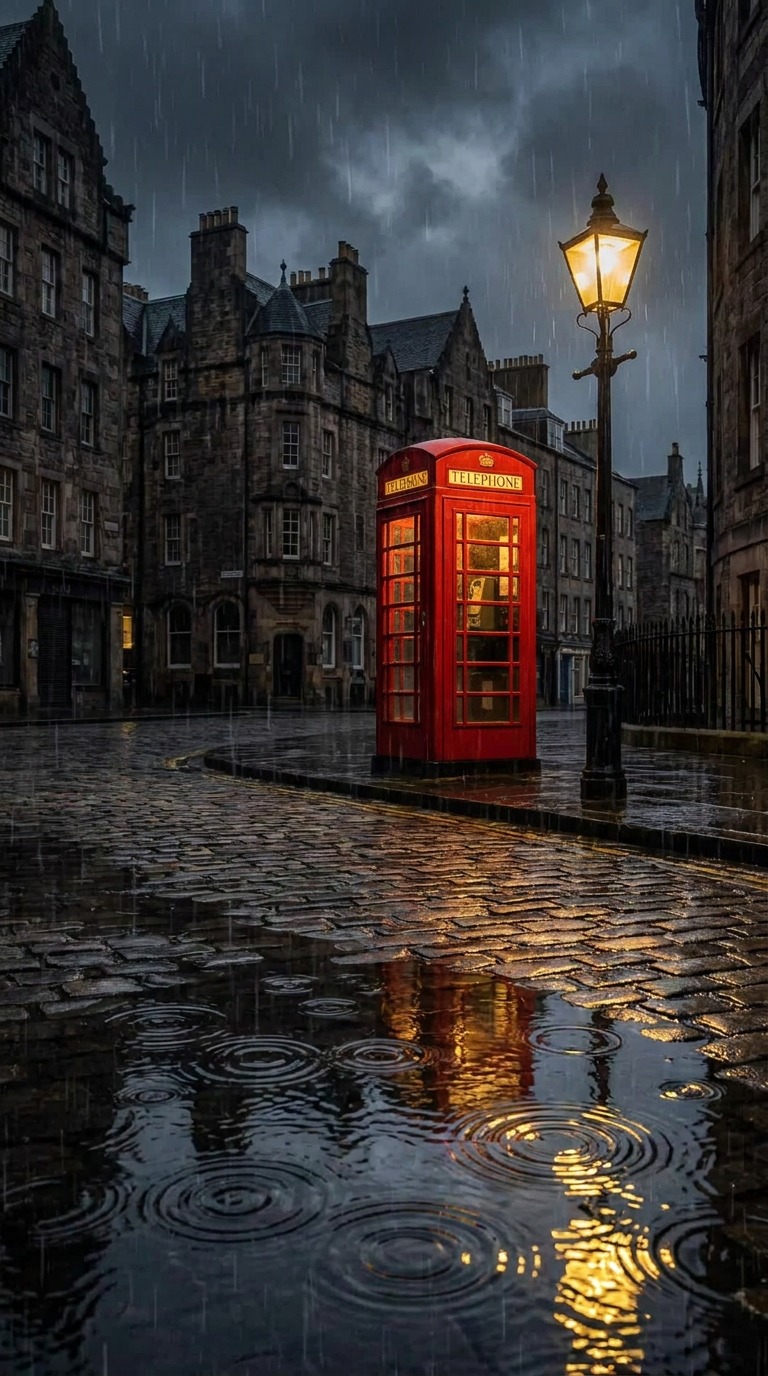 AI Video Prompt: Rainy Red Phone Booth