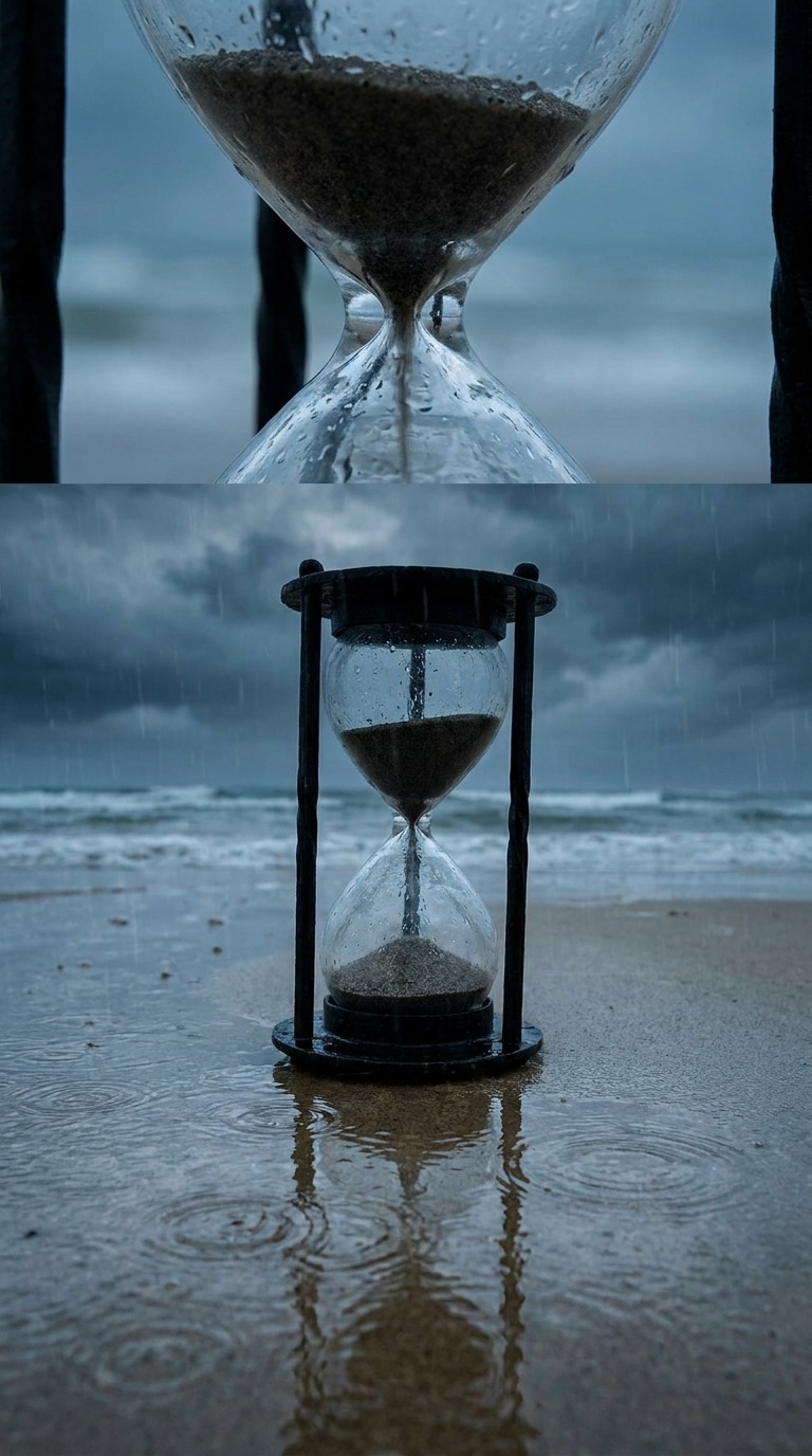 Stormy Hourglass Reflection AI video prompt
