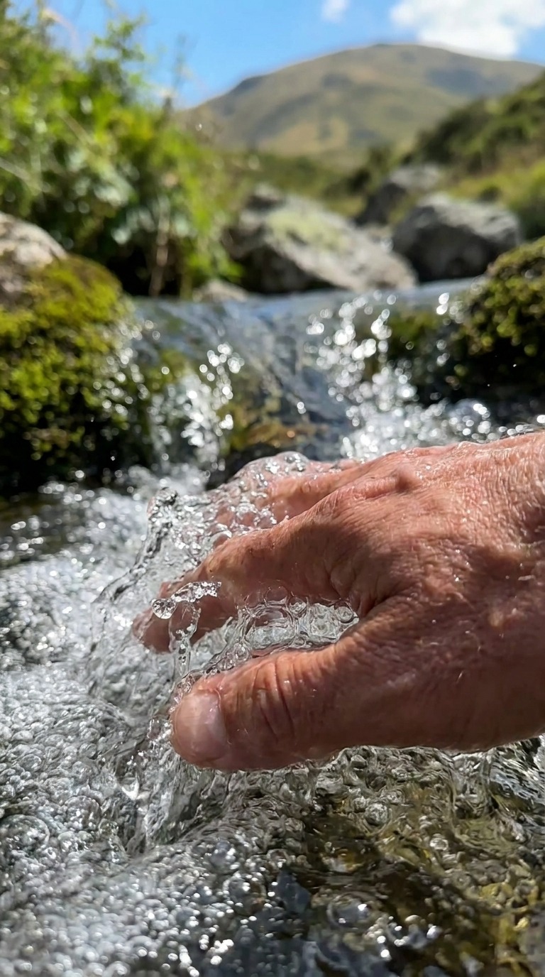 AI Video Prompt: Hand in Splashing Stream