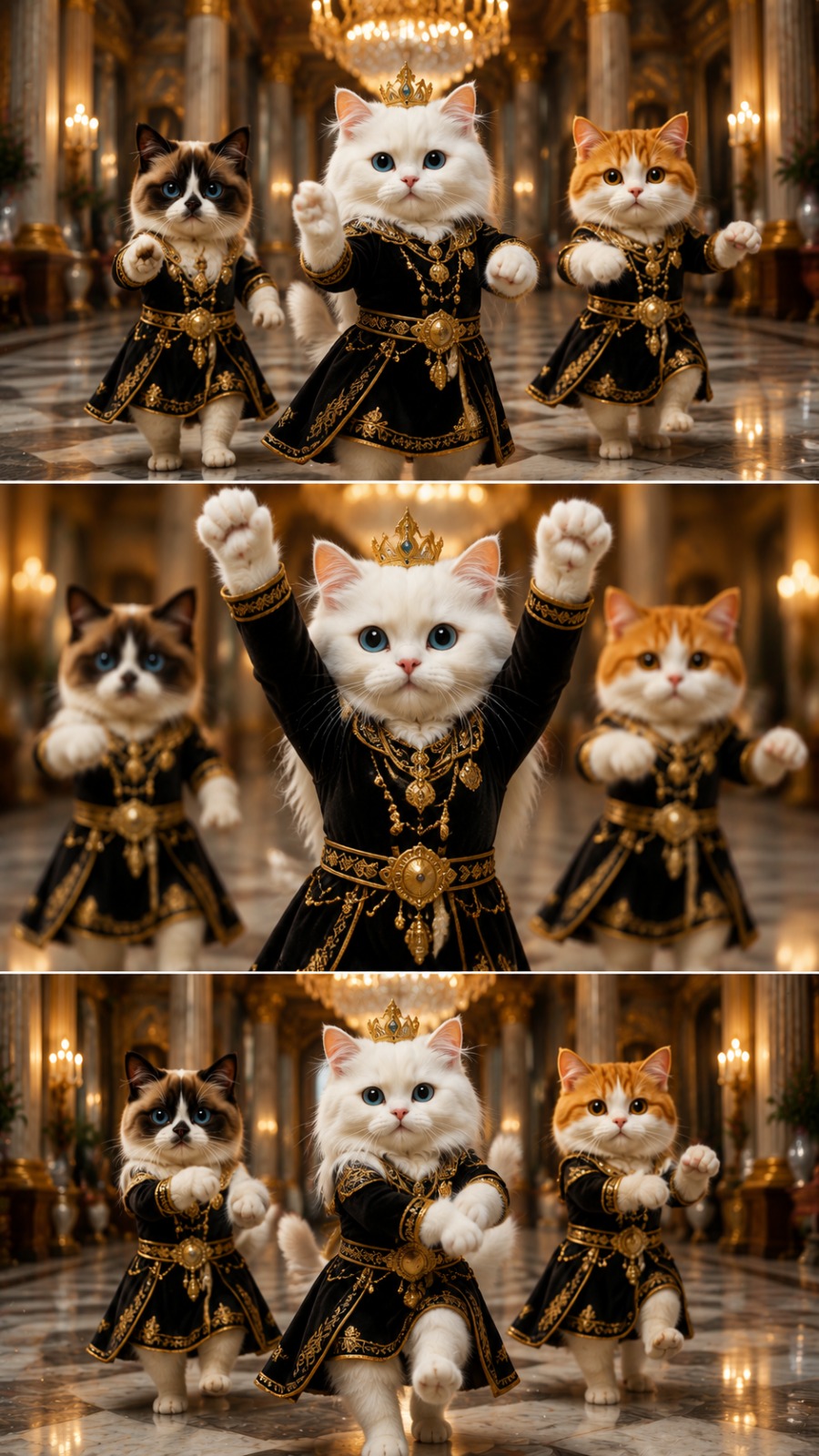Royal Dancing Cats in Luxury Palace AI video prompt