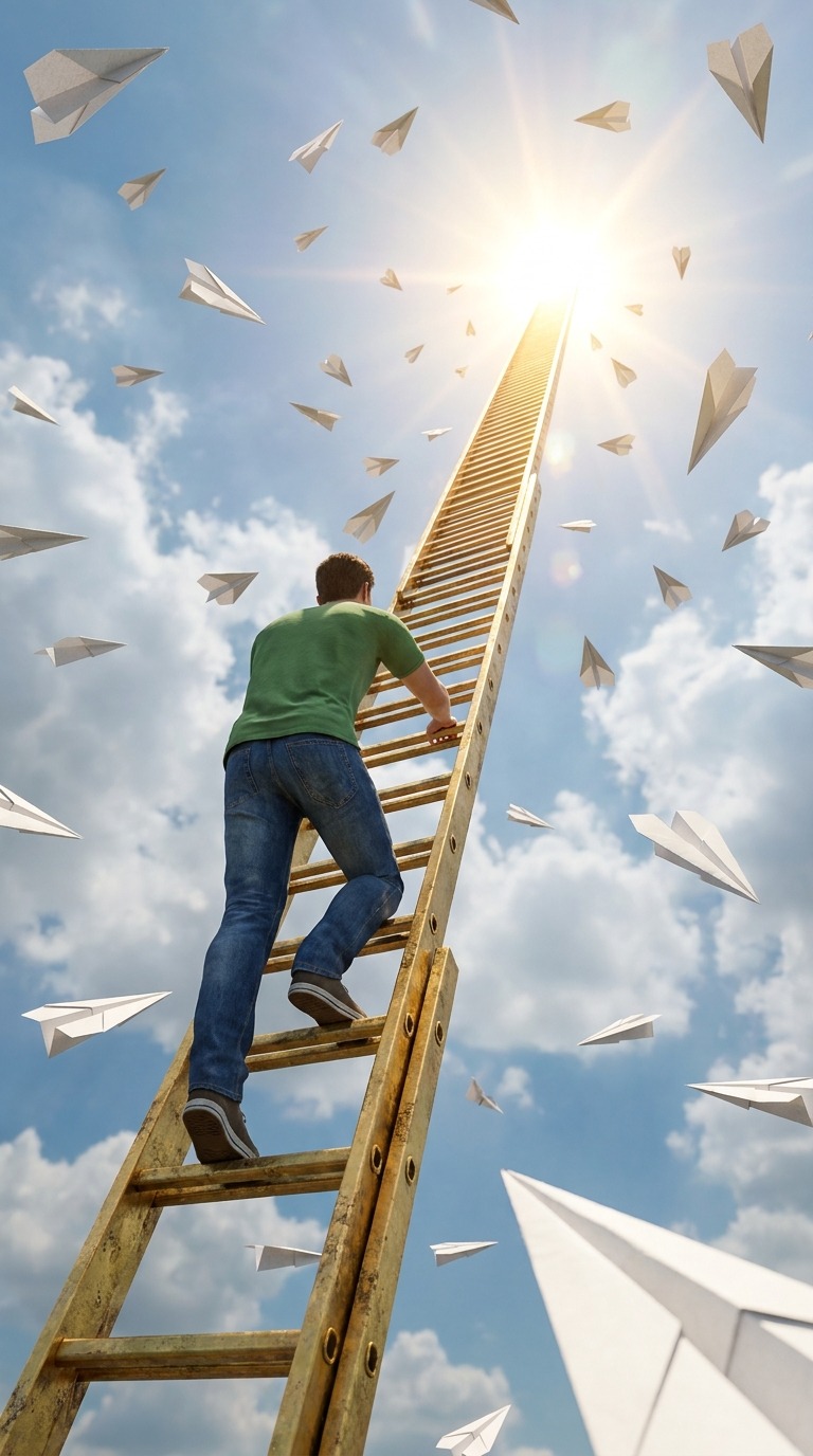 Climbing Golden Ladder to the Sun AI video prompt